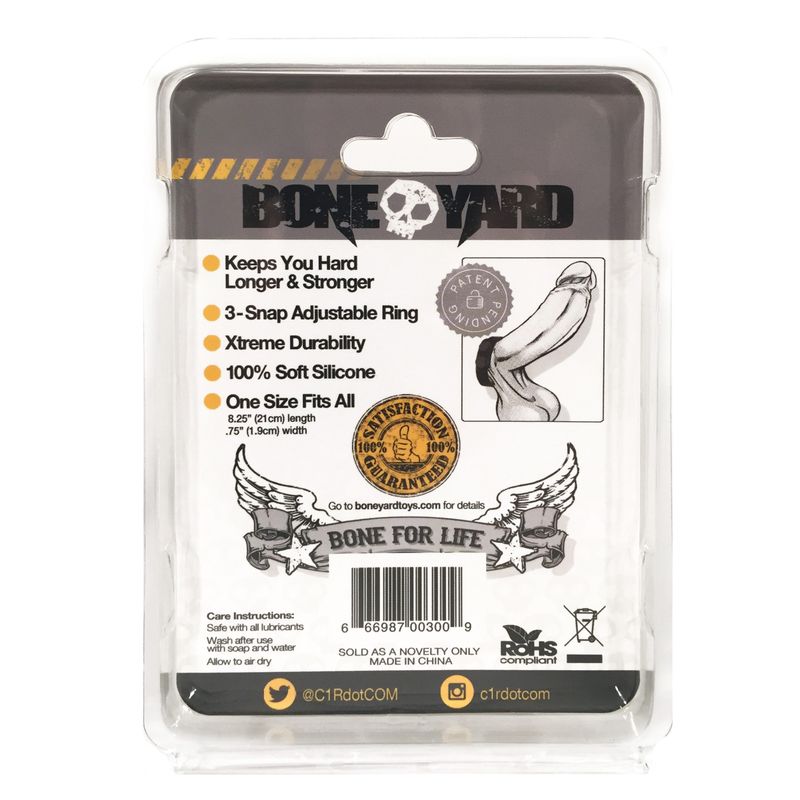 Boneyard Silicone Cock Strap - 3 Snap Ring - Black