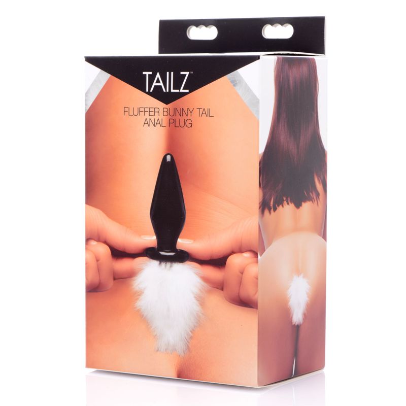 White Fluffer Bunny Tail Glass Anal Plug