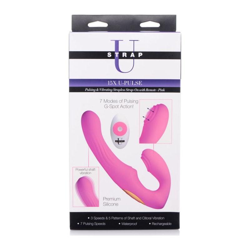 15X U - Pulse Strapless Strap - On w Remote Pink - Adult Toys