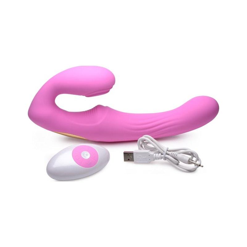 15X U - Pulse Strapless Strap - On w Remote Pink - Adult Toys