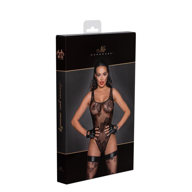 Tulle Bodysuit w Patterned Flock Embroidery