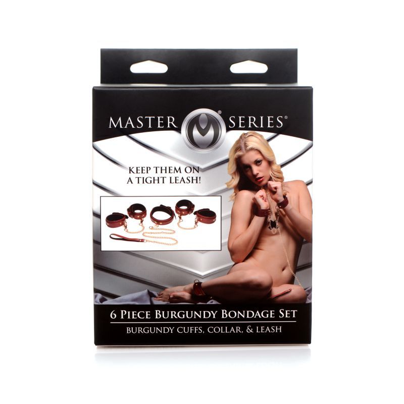 6 Pc PU Leather Bondage Set Burgundy