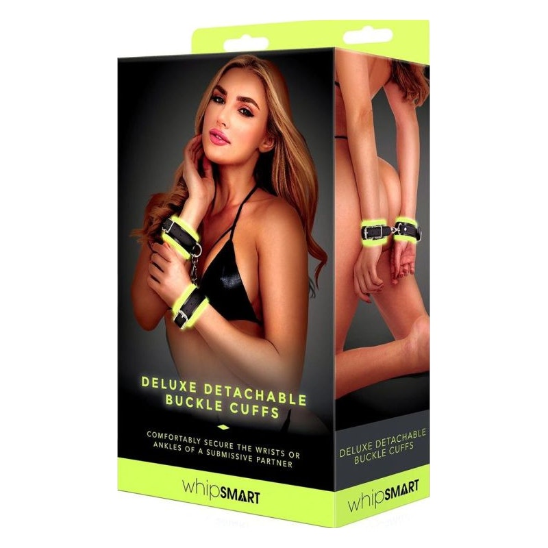 Glow In The Dark Deluxe Buckle Cuffs Black - Naughty by Nature Adult Store