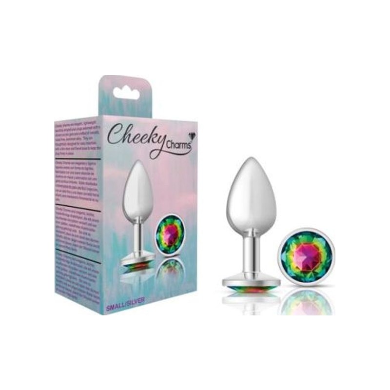 Cheeky Charms Silver Round Butt Plug w Rainbow Jewel Small - Naughty by Nature Adult Store