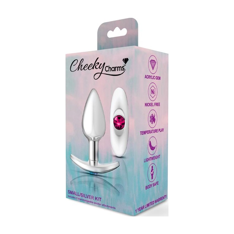 Cheeky Charms Silver Anchor Butt Plug w Clear and Teal Jewel Kit - Naughty by Nature Adult Store