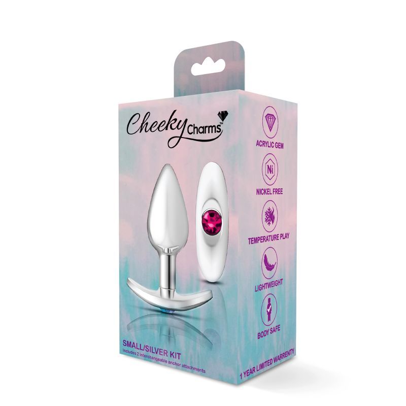 Cheeky Charms Silver Anchor Butt Plug w Clear and Teal Jewel Kit