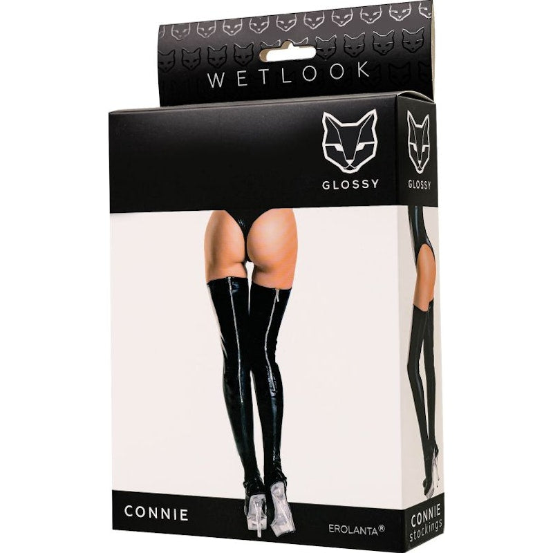 Glossy Wetlook Connie Zipper Stockings - Naughty by Nature Adult Store
