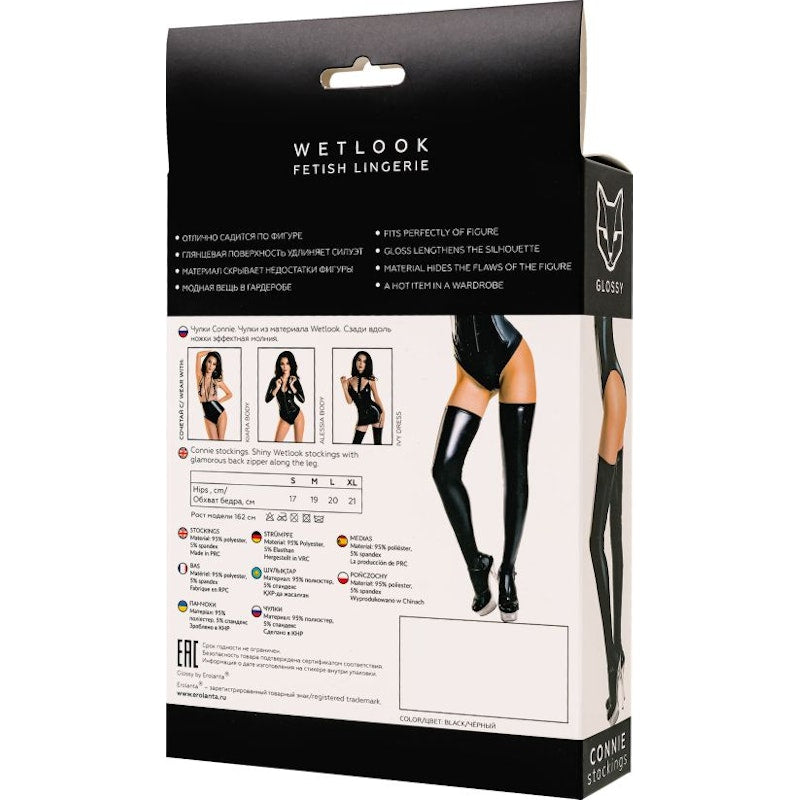 Glossy Wetlook Connie Zipper Stockings - Naughty by Nature Adult Store