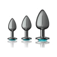 Cheeky Charms Round Metal Butt Plug Gunmetal 3 Pc Kit w Teal Jewel - Naughty by Nature Adult Store