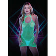 Glow In The Dark Fishnet High Neck Mini Dress - Naughty by Nature Adult Store