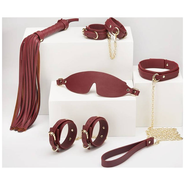 8 Pc Deluxe Bondage Play Kit Burgundy Gold - Naughty by Nature Adult Store