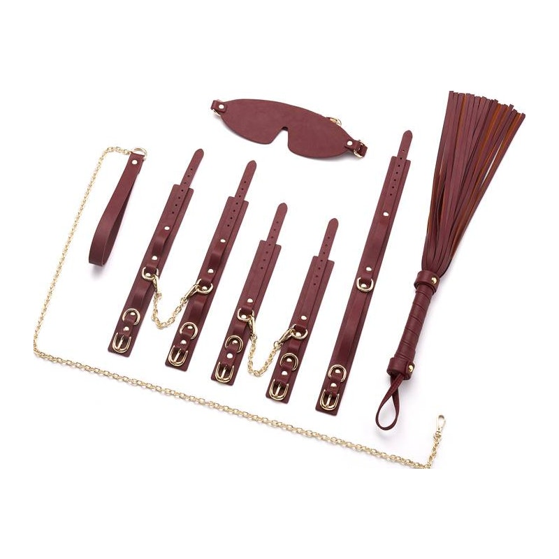 8 Pc Deluxe Bondage Play Kit Burgundy Gold - Naughty by Nature Adult Store