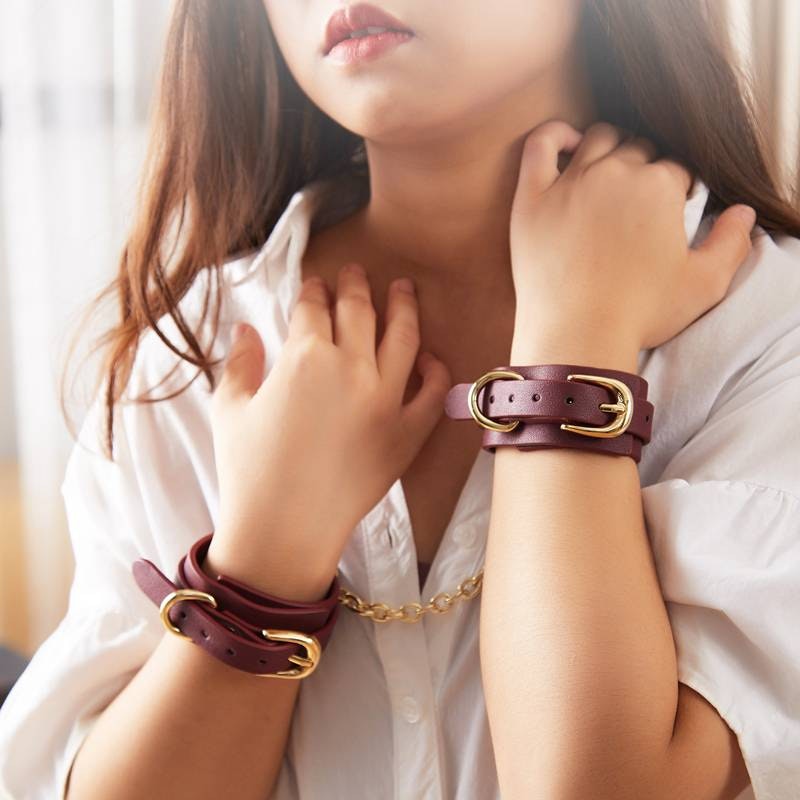 8 Pc Deluxe Bondage Play Kit Burgundy Gold - Naughty by Nature Adult Store