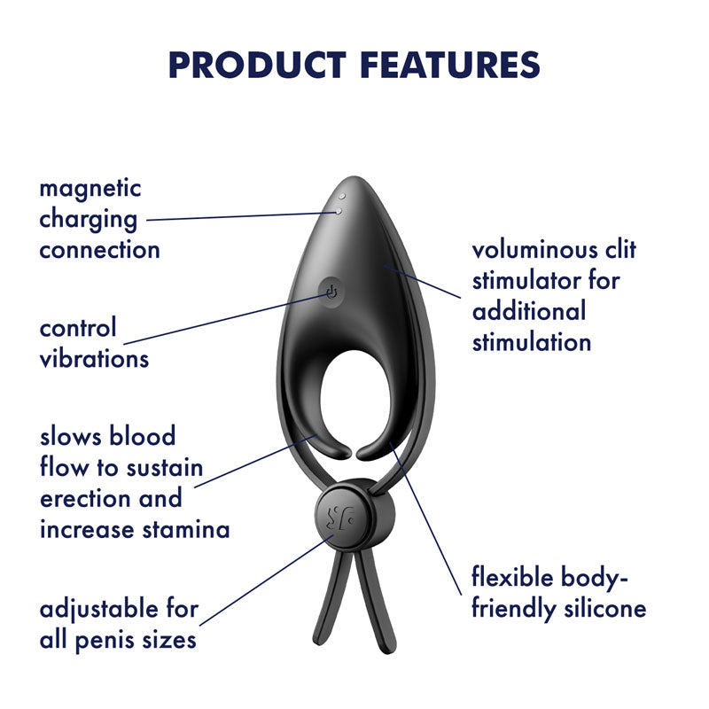 Satisfyer Sniper - Black Vibrating Adjustable Lasso Cock Ring - Naughty by Nature Adult Store