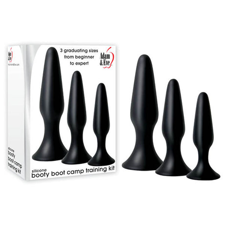 Adam & Eve Silicone Booty Boot Camp Training Kit - Black Butt Plugs - Set of 3 Sizes - Naughty by Nature Adult Store