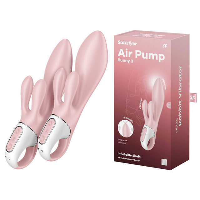 Satisfyer Air Pump Bunny 3 - Pink USB Rechargeable Inflatable Rabbit Vibrator - Naughty by Nature Adult Store