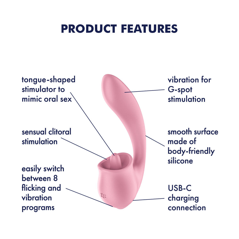 Satisfyer Tongue Genius - Pink Vibrator with Flicking Clit Stimulator