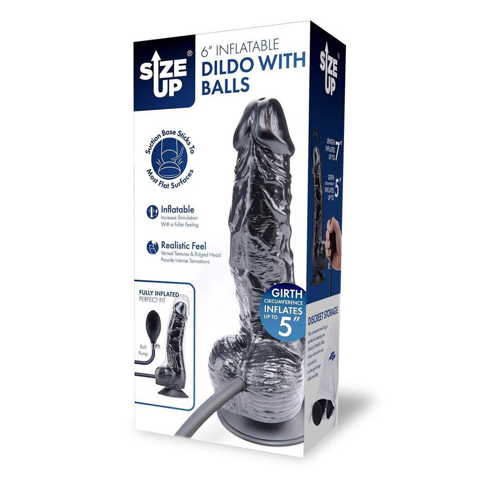 6 Inch Inflatable Dildo With Balls Black - DONGS