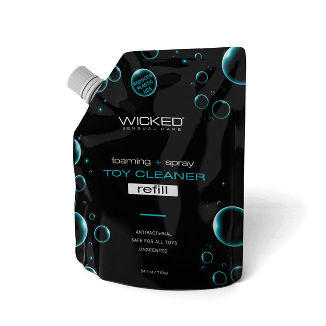 Wicked Foaming & Spray Toy Cleaner Refill - Unscented Antibacterial Toy Cleaner - 710 ml (24 oz) Pouch - Naughty by Nature Adult Store