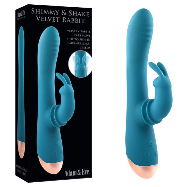 Adam & Eve SHIMMY & SHAKE VELVET RABBIT - Blue 22.4 cm USB Rechargeable Rabbit Vibrator - Naughty by Nature Adult Store