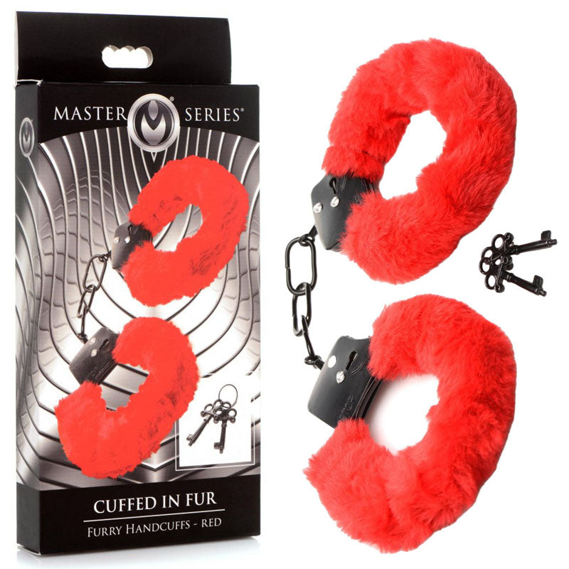 Master Series Cuffed in Fur - Red Fluffy Handcuffs - Naughty by Nature Adult Store