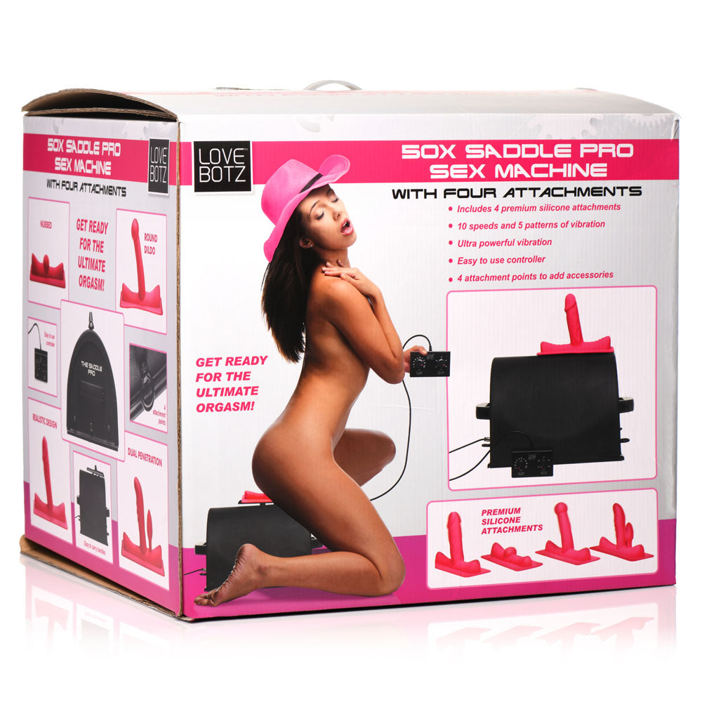 LoveBotz 50X Saddle Pro Sex Machine - Mains Powered Machine with 4 Attachments - Naughty by Nature Adult Store