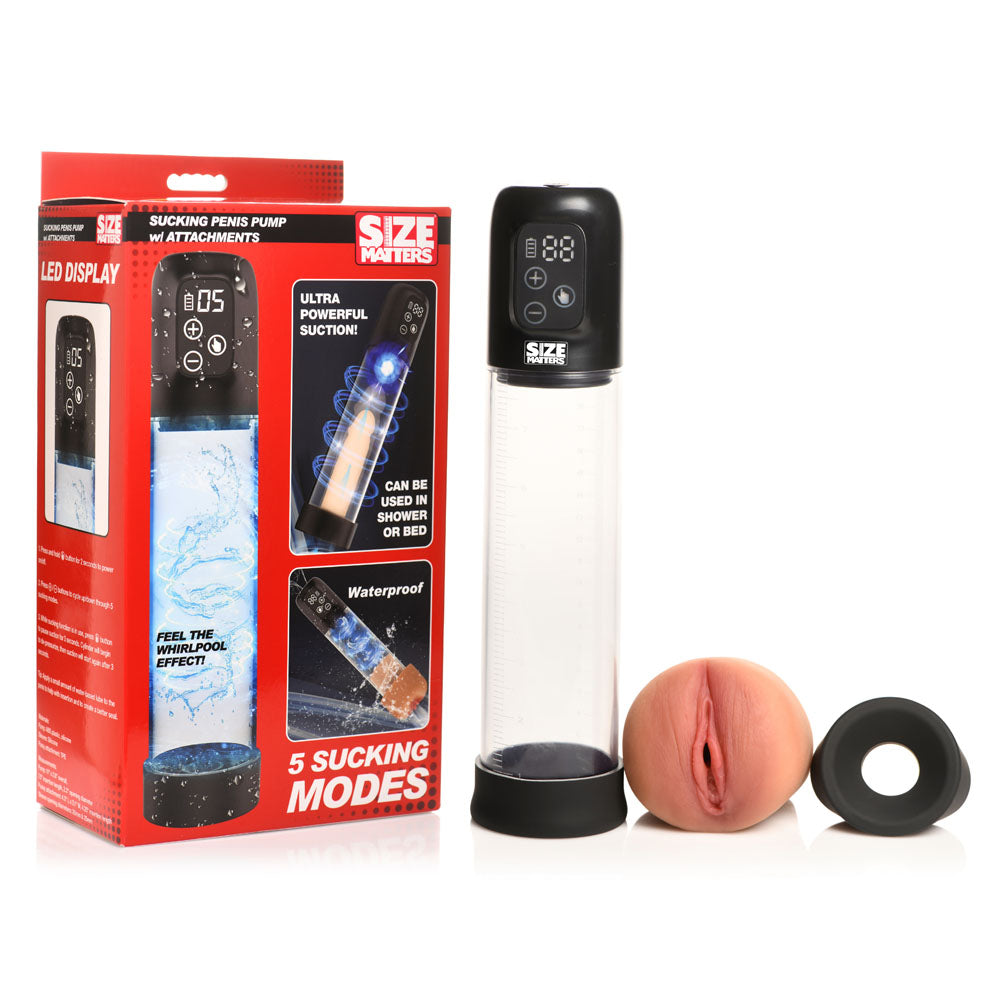 Size Matters Sucking Penis Pump - Clear USB Rechargeable Penis Pump - Naughty by Nature Adult Store