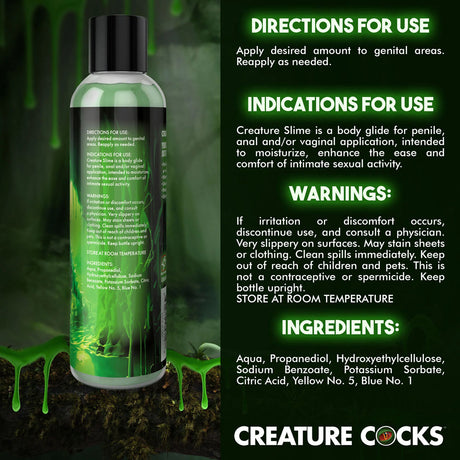 Creature Slime by Creature Cocks - Green Slime - Green Water Based Lubricant - 237 ml Bottle - Naughty by Nature Adult Store