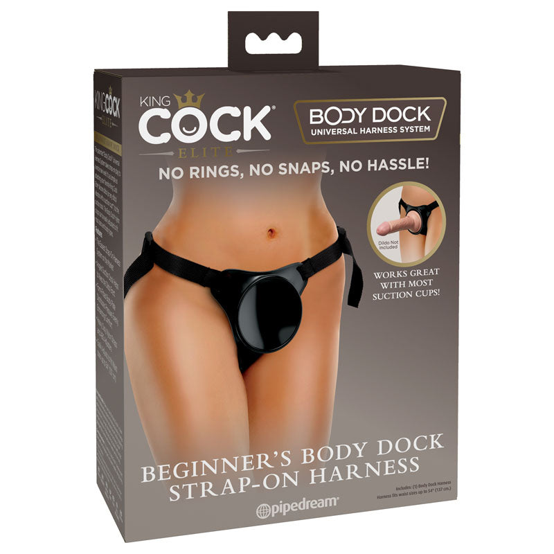 King Cock Elite Beginner's Body Dock Strap-On Harness - Black Adjustable Strap-On Harness (No probe included) - Naughty by Nature Adult Store