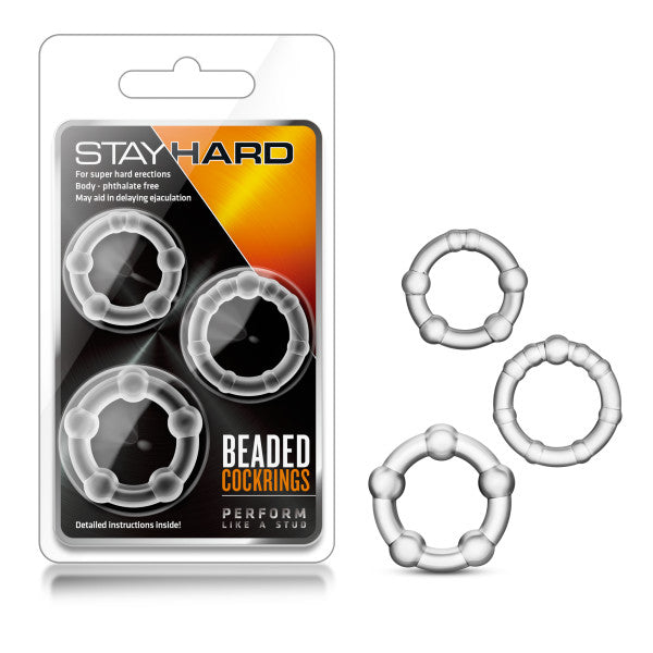 Stay Hard Beaded Cockrings - Clear Cock Rings - Set of 3 Sizes - Naughty by Nature Adult Store