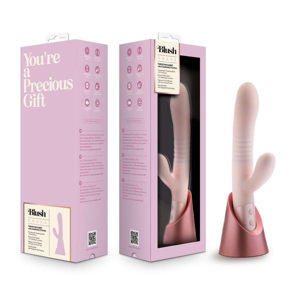 Blush - Fraya - Pink - Pink 24.1 cm USB Rechargeable Thrusting Rabbit Vibrator - Naughty by Nature Adult Store