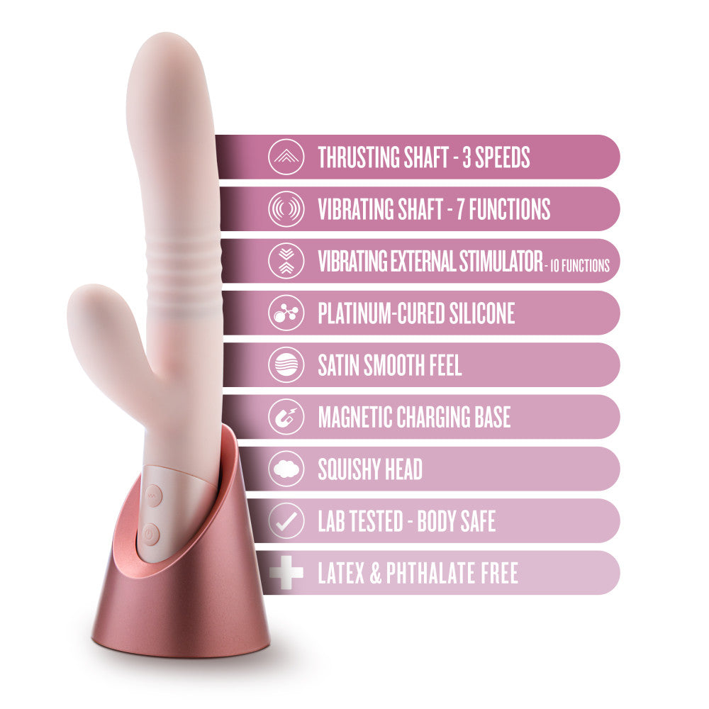 Blush - Fraya - Pink - Pink 24.1 cm USB Rechargeable Thrusting Rabbit Vibrator - Naughty by Nature Adult Store