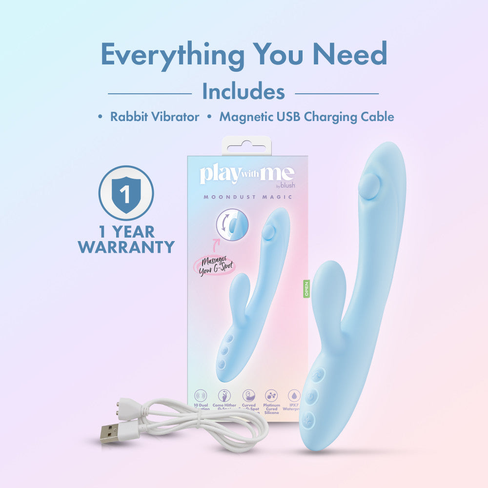 Play With Me - Moondust Magic - Blue 20.3 cm USB Rechargeable Rabbit Vibrator - Naughty by Nature Adult Store