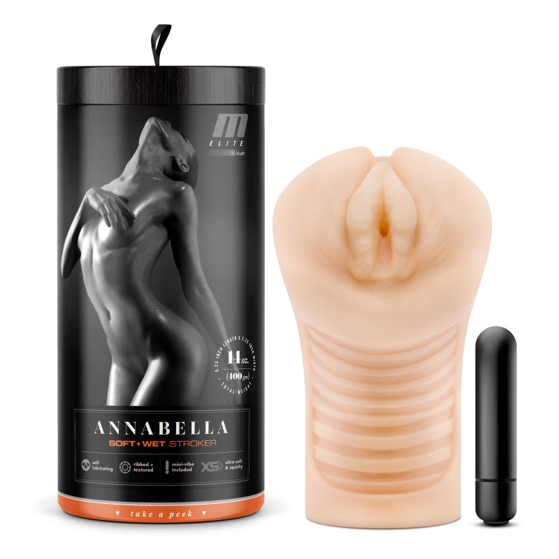 M Elite Soft and Wet - Annabella - Flesh Vibrating Vagina Stroker - Naughty by Nature Adult Store