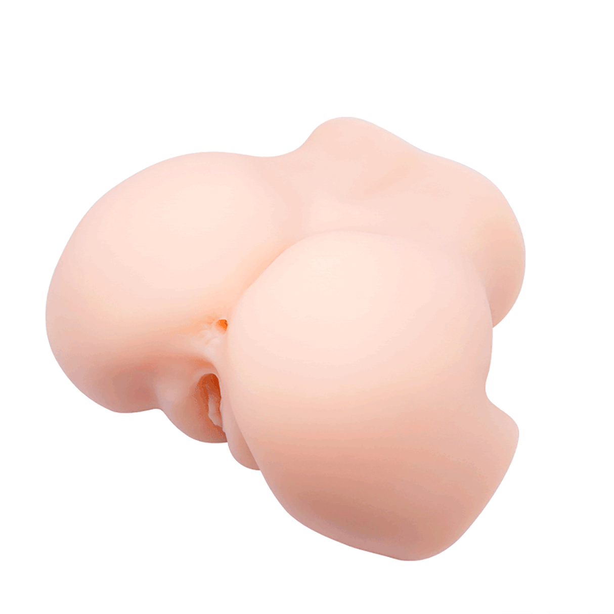A lifelike TPR sex doll torso with dual vaginal and anal entries on a white background.