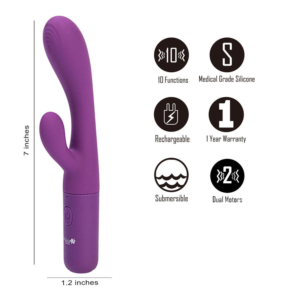 Maia RAYLA - Purple 17.8 cm USB Rechargeable Rabbit Vibrator - Naughty by Nature Adult Store
