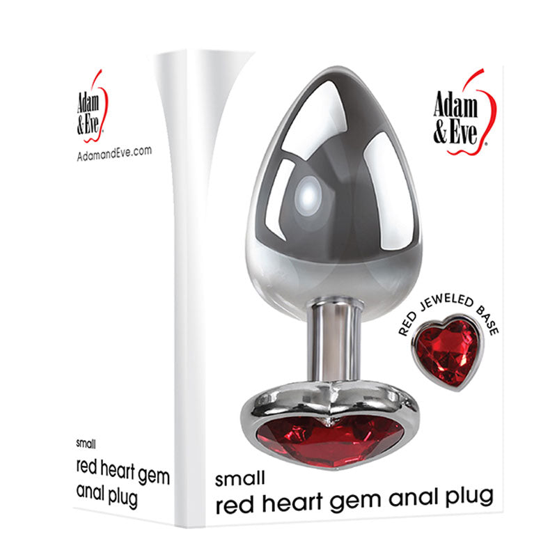 Adam & Eve Red Heart Gen Anal Plug - Small - Metallic 7.1 cm Butt Plug with Heart Gem Base - Naughty by Nature Adult Store