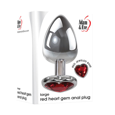 Adam & Eve Red Heart Gen Anal Plug - Large - Metallic 9.5 cm Butt Plug with Heart Gem Base - Naughty by Nature Adult Store