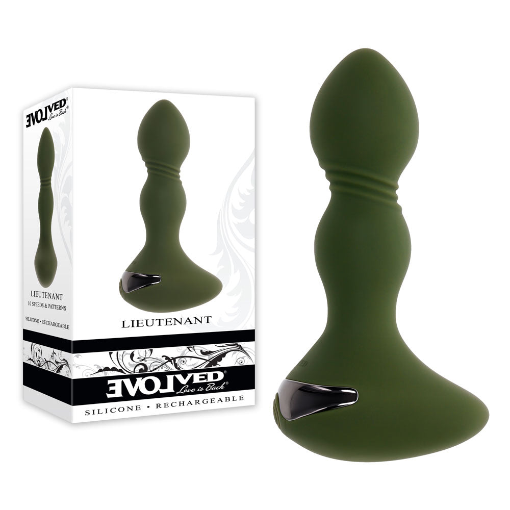 Evolved LIEUTENANT - Green 12.2 cm USB Rechargeable Vibrating Butt Plug - Naughty by Nature Adult Store
