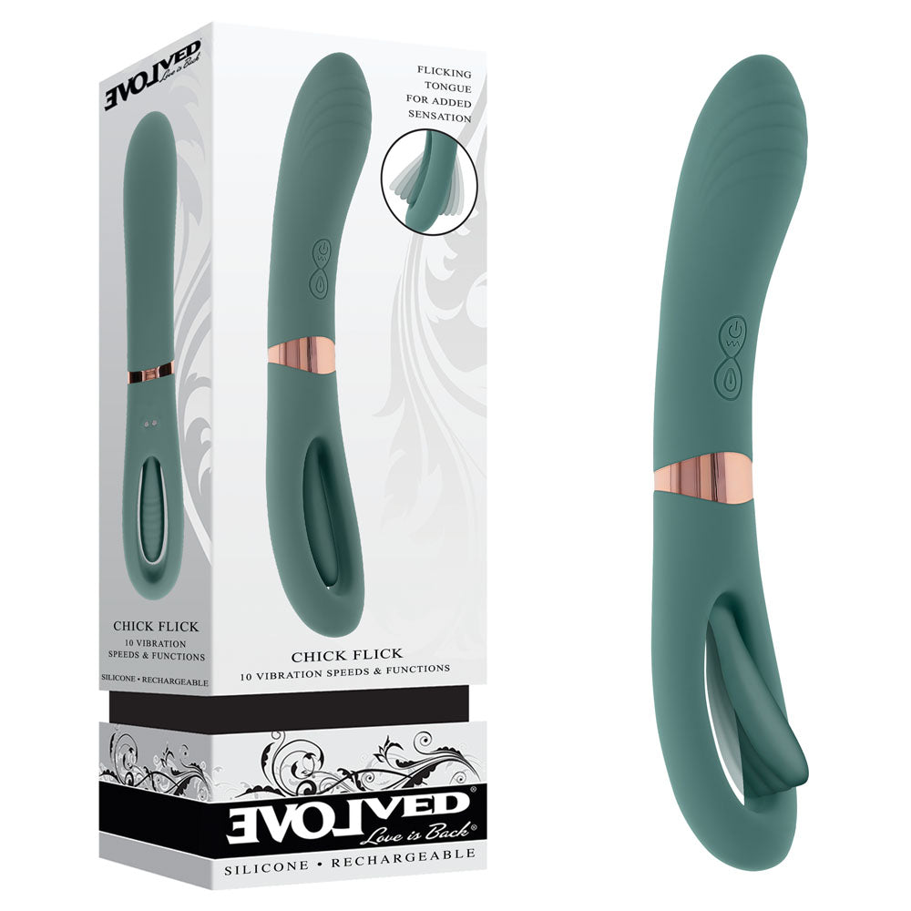Evolved CHICK FLICK - Olive Green 24 cm USB Rechargeable Vibrator with Flicking Tip - Naughty by Nature Adult Store
