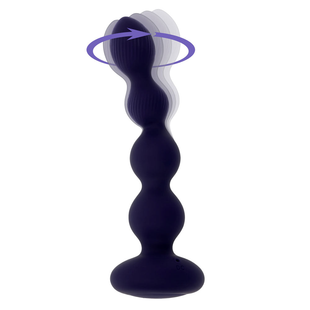 Evolved PLEASURE ORBIT - Navy Blue 17.8 cm USB Rechargeable Twirling & Vibrating Anal Beads with Remote - Naughty by Nature Adult Store
