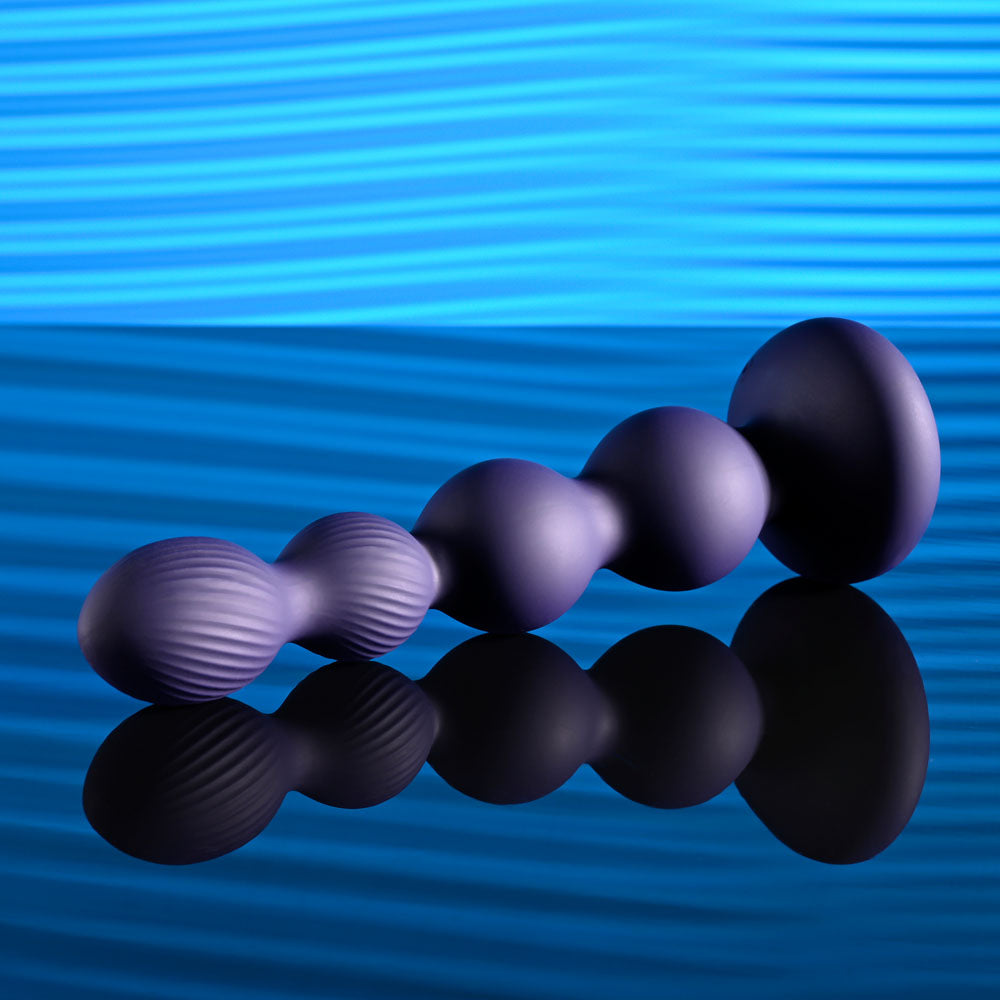 Evolved PLEASURE ORBIT - Navy Blue 17.8 cm USB Rechargeable Twirling & Vibrating Anal Beads with Remote - Naughty by Nature Adult Store