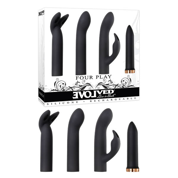 Evolved Four Play - Black USB Rechargeable Bullet with 3 Sleeves - Naughty by Nature Adult Store