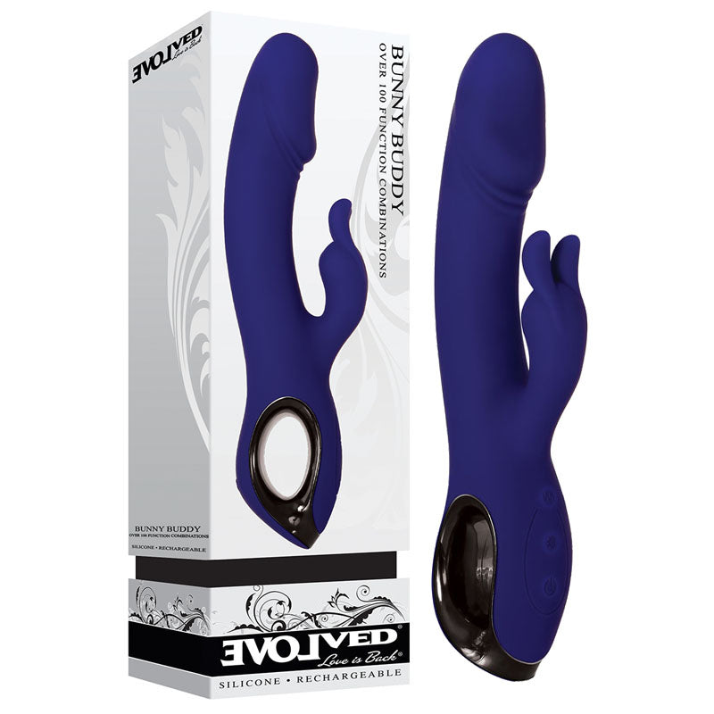 Evolved Bunny Buddy - Blue 22.2 cm USB Rechargeable Rabbit Vibrator - Naughty by Nature Adult Store