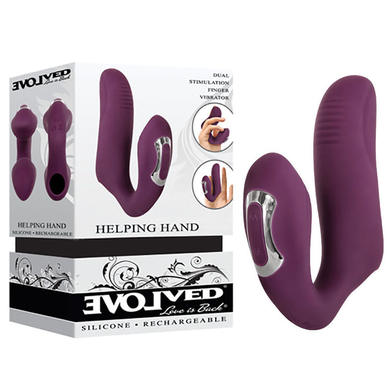 Evolved Helping Hand - Purple USB Rechargeable Dual Finger Stimulator - Naughty by Nature Adult Store