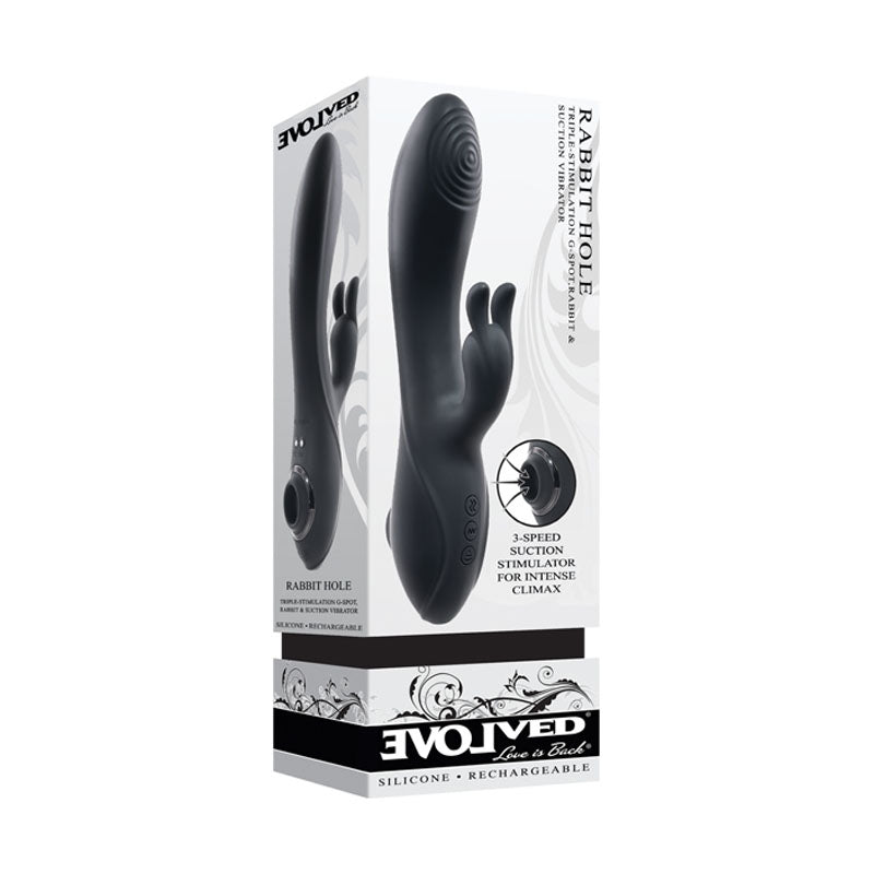 Evolved RABBIT HOLE - Black 21.2 cm USB Rechargeable Rabbit Vibrator - Naughty by Nature Adult Store