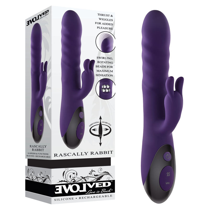 Evolved RASCALLY RABBIT - Purple 22.9 cm USB Rechargeable Rabbit Vibrator - Naughty by Nature Adult Store