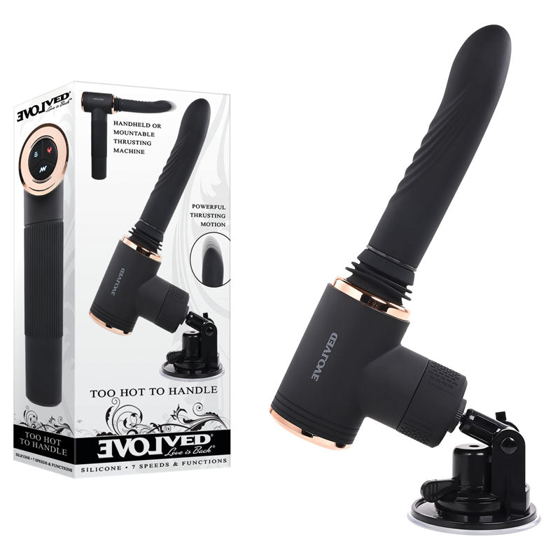Evolved TOO HOT TO HANDLE - Black USB Rechargeable Thrusting Vibe with Stand - Naughty by Nature Adult Store