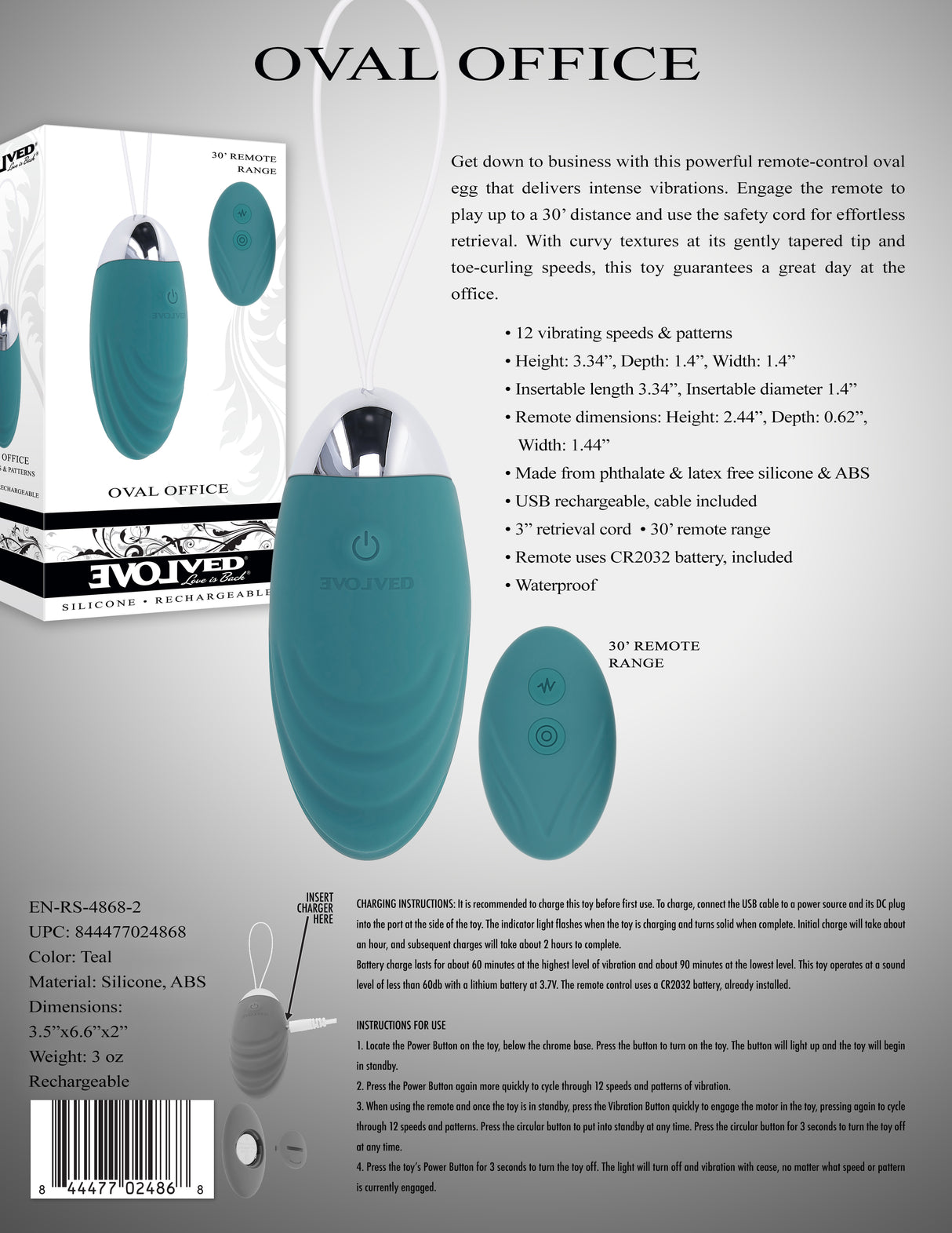 Evolved OVAL OFFICE - Green 8.5 cm USB Rechargeable Wireless Egg with Remote Control - Naughty by Nature Adult Store