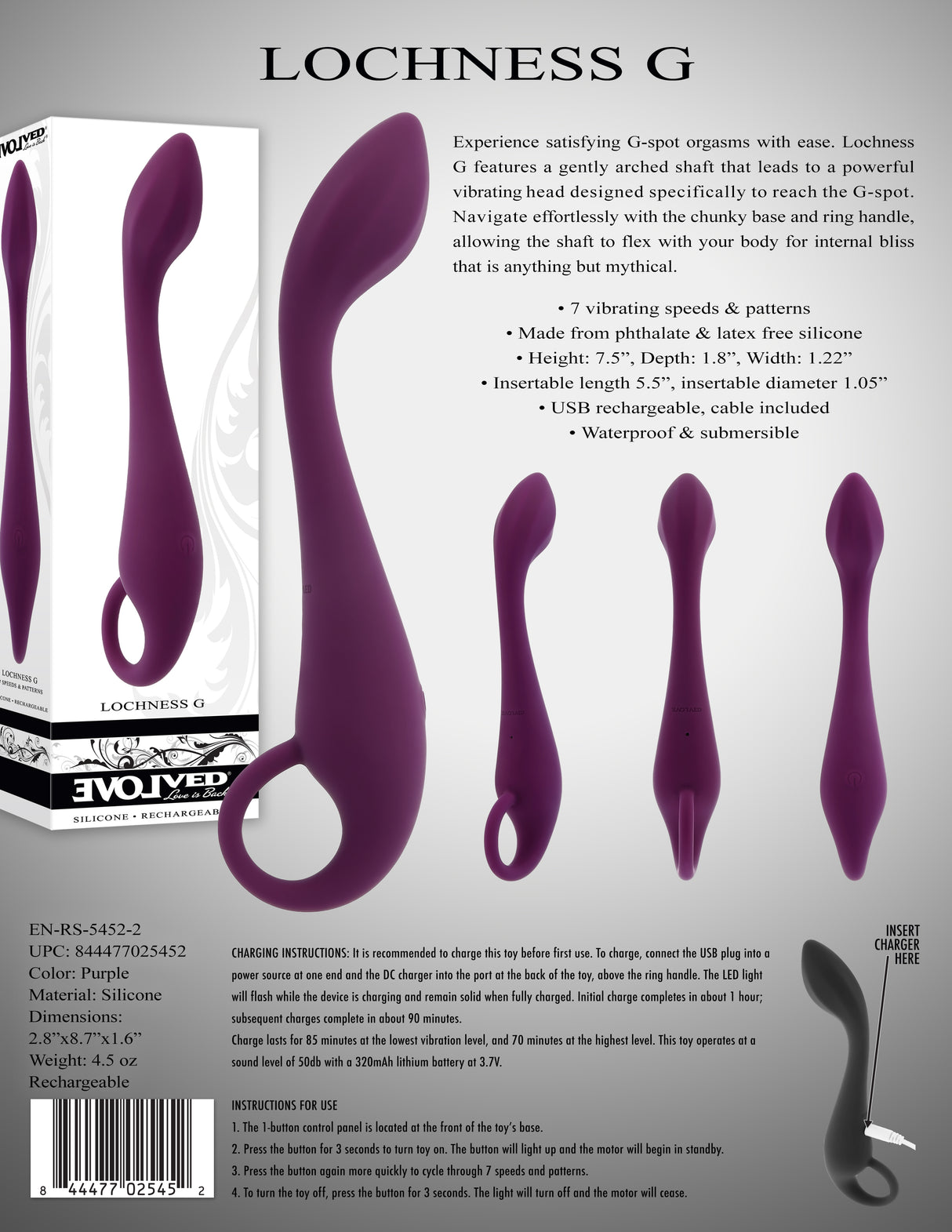 Evolved LOCHNESS G - Purple 19 cm USB Rechargeable Vibrator - Naughty by Nature Adult Store